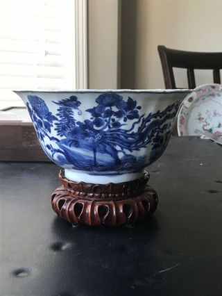 Large Antique Chinese Porcelain Blue And White Rice Bowl Kangxi Period.