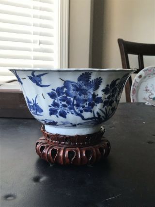 Large Antique Chinese Porcelain Blue And White Rice Bowl Kangxi Period. 2