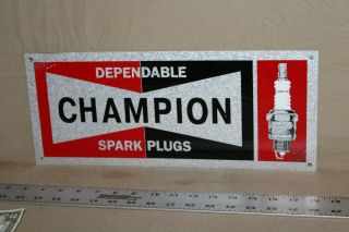 Scarce 1950s Champion Spark Plugs Galvanized Painted Tin Sign Auto Gas Oil Farm