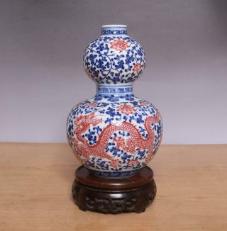 Qianlong Signed Antique Chinese Blue & White Vase With Dragon&phoenix