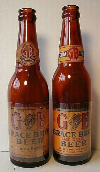 2 Different Irtp Gb Grace Bros.  Beer Paper Label Bottles,  Santa Rosa,  Calif.