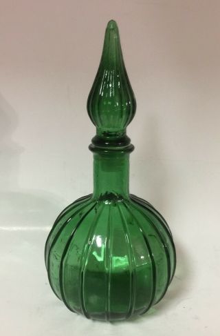Small Genie Bottle Dark Green Glass Bottle 8.  5 " Tall X 4 " Diameter.