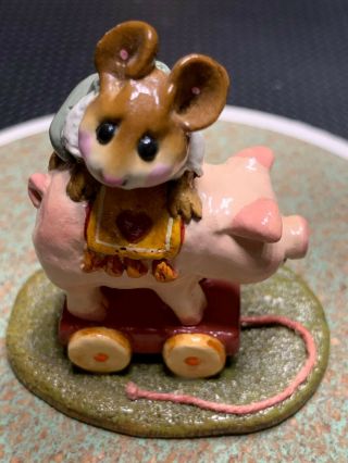 Wee Forest Folk M - 186 High On The Hog Ap Boy Mouse On Pig Pull Toy Box