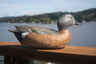 Duck Decoy,  Bill Goenne Blue Wing Teal Drake,  Branded Wrg,  Solid Wood,  Hand Made