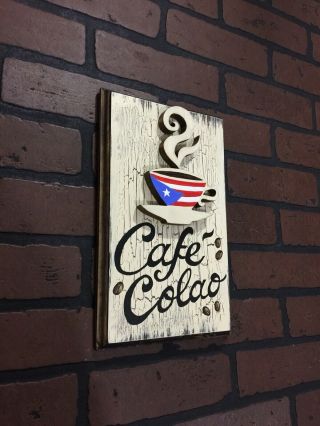 Puerto Rico Flag Coffee Bar Wood Sign Wall Plaque Rustic Decor Art Painting