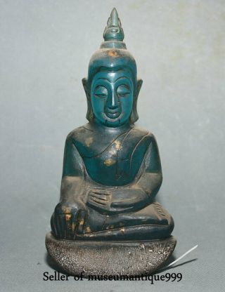 6.  2 " Ancient Tibet Old Blue Crystal Gilt Shakyamuni Amitabha Buddha Statue Aaa02