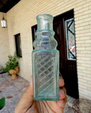 Open Pontil Rolled Lip Small Lattice Pickle Bottle Jar Mid - 1800’s