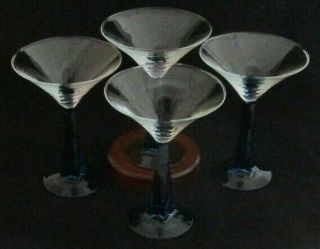 Set Of 4 Bombay Sapphire Gin Martini Fine Glass Blue Twisted Stem
