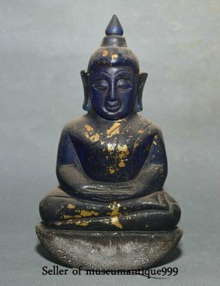 6.  4 " Rare Tibet Old Blue Crystal Gilt Shakyamuni Amitabha Buddha Statue Aaa04