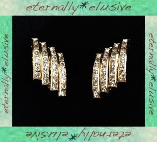 Vintage Signed Butler And Wilson Gold Plated Diamante Crystal Clip On Earrings