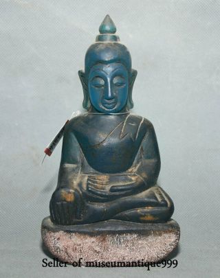 6.  2 " Old Tibetan Blue Crystal Gilt Seat Shakyamuni Amitabha Buddha Statue Aaa07
