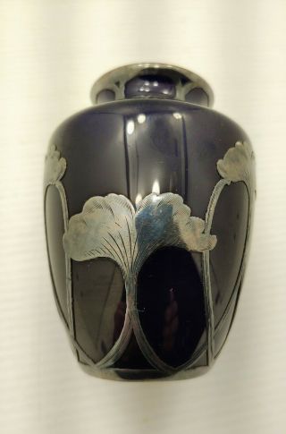 Antique Lenox Cobalt Blue Silver Overlay Miniature Cabinet Vase
