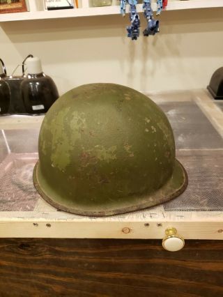 Pre 1944 U.  S.  Wwii M1 Helmet W/ Front Seam & Swivel Bales