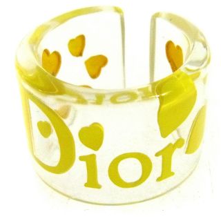 Authentic Christian Dior Logos Scarf Ring Clear Plastic Vintage Ak31425