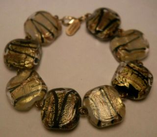 Vintage Leslie Genninger Murano Art Glass 8 " Bracelet Gold Copper