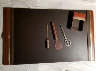 Vintage Mark Cross Italy Desk Blotter Mat Paper Note Letter Opener Scissors Set