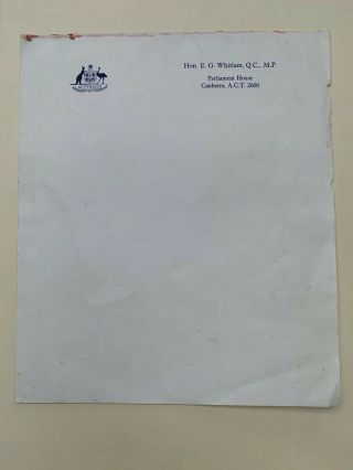 Gough Whitlam - Parliamentary Note Paper