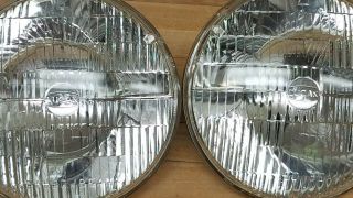 Vintage Lucas 7” Beam Headlamps W/trim Rings Minty Bulbs England