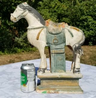 Antique Chinese Glazed Pottery Tileworks Figure Of A Horse 15.  5 " Large Ming Qing