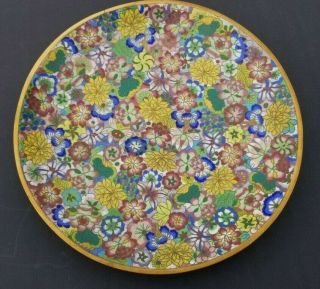 Antique Chinese Cloisonne Mille Fleur Flowers Footed Plate Dish 9.  75 " 19th C.