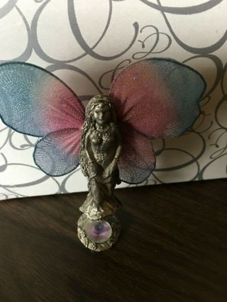 Gallo Pewter Fairy Figurine Dated Signed Vtg - Crystals - Net Wings - Collectible - D/c