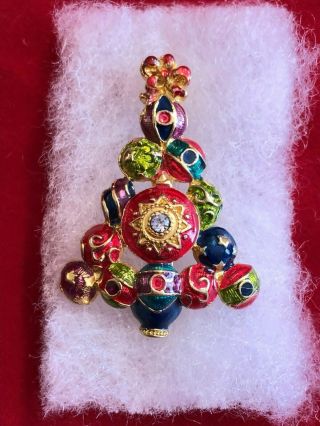 Vintage Christopher Radko Christmas Tree Pin/brooch Colorful Enamel & Rhineston