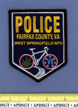 Fairfax County Drug Bicycle Train West Springfield Npu Virginia Police Patch Fe