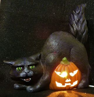 Vintage Ceramic Black Cat On A Pumpkin Light Up