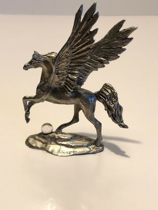 Pewter Miniature Pegasus Figurine.  Mythical,  Fantasy,  Flying Horse,  W/crystal.