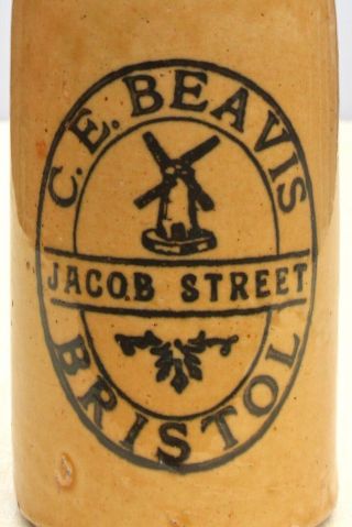 Vintage C1900s C E Beavis Bristol Windmill Pictorial Stone Ginger Beer Bottle
