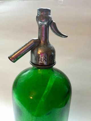 Vintage Green Glass Soda Siphon,  Seltzer Bottle Ny 1940 