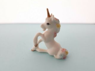 Vintage White Ceramic Unicorn Figurine With Flowers And Gold Horn Statue