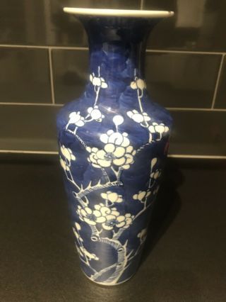 19th C Chinese Porcelain Blue & White Prunus Vase Khang Shi Mark