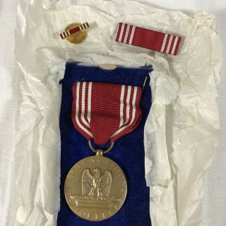 1944 Wwii Era Us Army Good Conduct Medal Box Set Of 3 Pins Lapel Bar