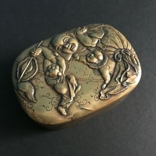 Antique Japanese Bronze / Brass Trinket Box Hotei Children (布袋) Meiji C.  1900