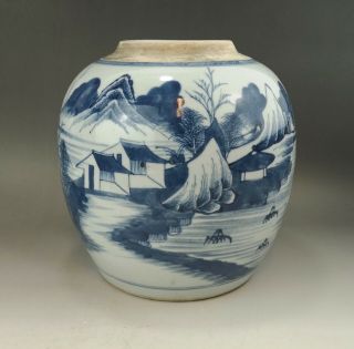 A Large/beautiful Chinese 18c Blue&white Landscape Jar - Qianlong