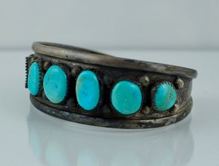 Early Navajo Sterling Turquoise Silver Cuff Bracelet Old Pawn Vintage Silver Era
