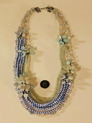 Vintage HUGE Sterling Silver 9 Strand Opalite Aquamarine Pearl Necklace 925 3