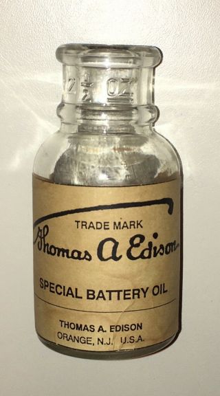 Vintage Thomas A Edison Special Battery Oil Bottle Paper Lable Orange Nj