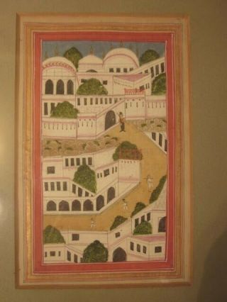 Antique Indian Miniature Painting Town Scene 19th Century