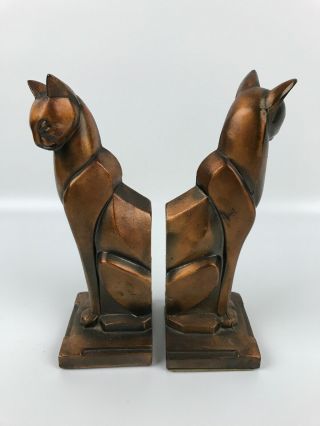 Pair Art Deco Frankart Copper Brass Sitting Cat Bookends 8 " Vintage Sculpture