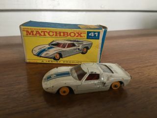 Vintage Matchbox Lesney Ford Gt No.  41 Diecast Car Box Made In England