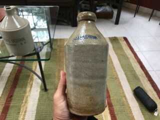 Short & Fat Z.  G.  Auld Blue Slip Decorated Salt Glazed Stoneware Beer Bottle