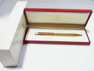 Cartier Must De Trinity Gold Chevron Bordeaux Clip Ballpoint Pen France W/box