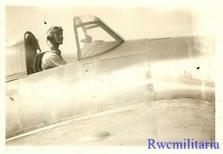 Org.  Photo: Us Pilot Posed Seated In P - 47 Fighter Plane Cockpit At Ready