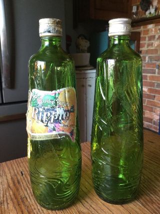Vintage Old Ripple Wine Bottles Pagan Pink Green Sculpted Label & Caps 10 " Quart