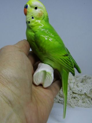 Vintage Green Porcelain Parakeet Figurine