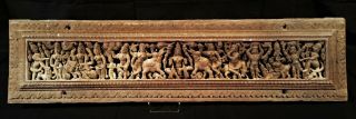 Antique Hand Carved Wood Goddess Lakshmi Door Lintel From India