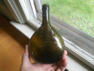 Bubble Filled 1870s Olive Amber Chestnut Whiskey Flask Real Pretty