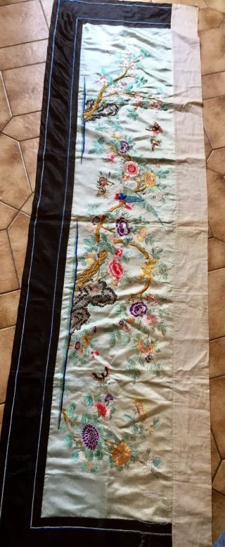 China Antique Early 20c Silk Hand Embroidered Tempo Altar Cloth 74x21.  5”